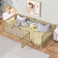 thumbnail image 1 of DRNANLIT Twin Size Floor Bed with High Fence Railings, with Door, Rubber Wood Floor Bed with Safety Guardrails,Natural, 1 of 8