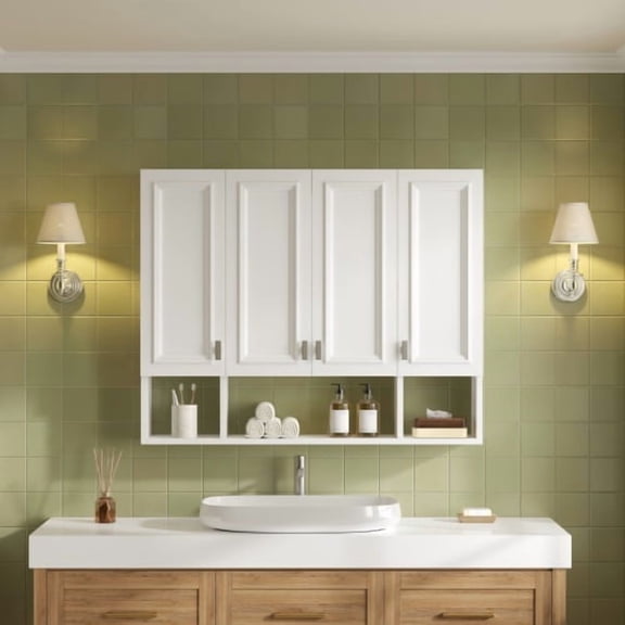 DRNANLIT Wall-Mounted Bathroom Cabinet, 36 Inch Medicine Cabinet with 3 Adjustable Shelves, Modern Storage with Soft-Close Hinges, White
