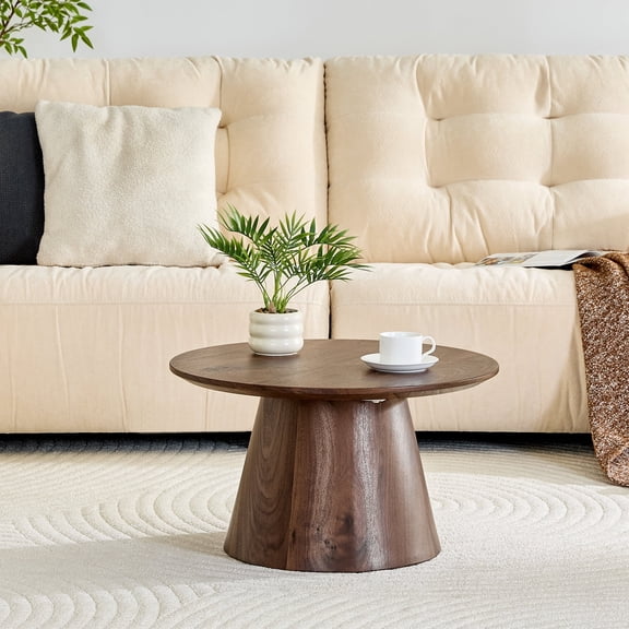 DRNANLIT Walnut Wood Grain MDF Round Coffee Table - 23.6" Diameter, 13.8" Height, Exquisite Wood Grain Surface, Flexible Matching Design, Walnut