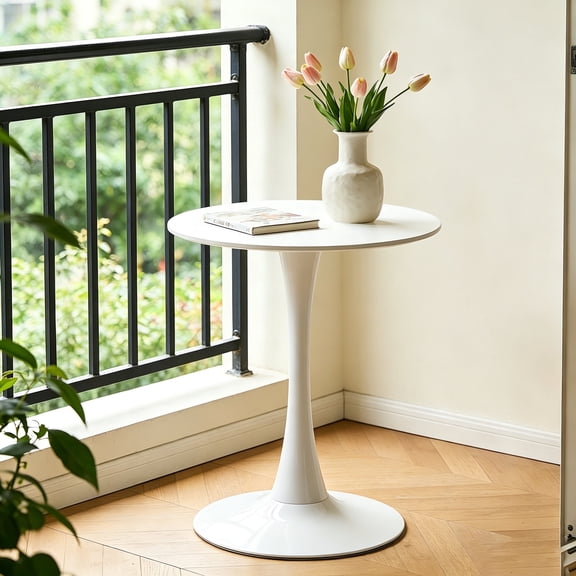 DRNANLIT White Round Dining Table with Tulip Wood Single-Column Base, 24 Inches - Modern Minimalist Style