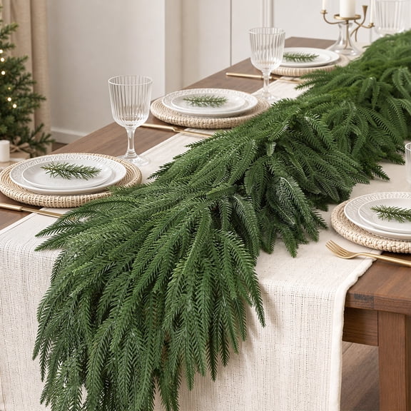 DRNEWI 9FT Real Touch Christmas Garland, Artificial Norfolk Pine Garland for Mantel, Stair Railing, Christmas Tree, Perfect Choice for Xmas Decoration