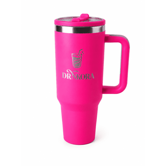 DRNKORA 40 oz Insulated Tumbler with Handle & Straw Hot Pink Stainless Steel Vacuum Travel Mug, Leak-Resistant Cup Keeps Drinks Cold 12 Hours & Hot 8 Hours