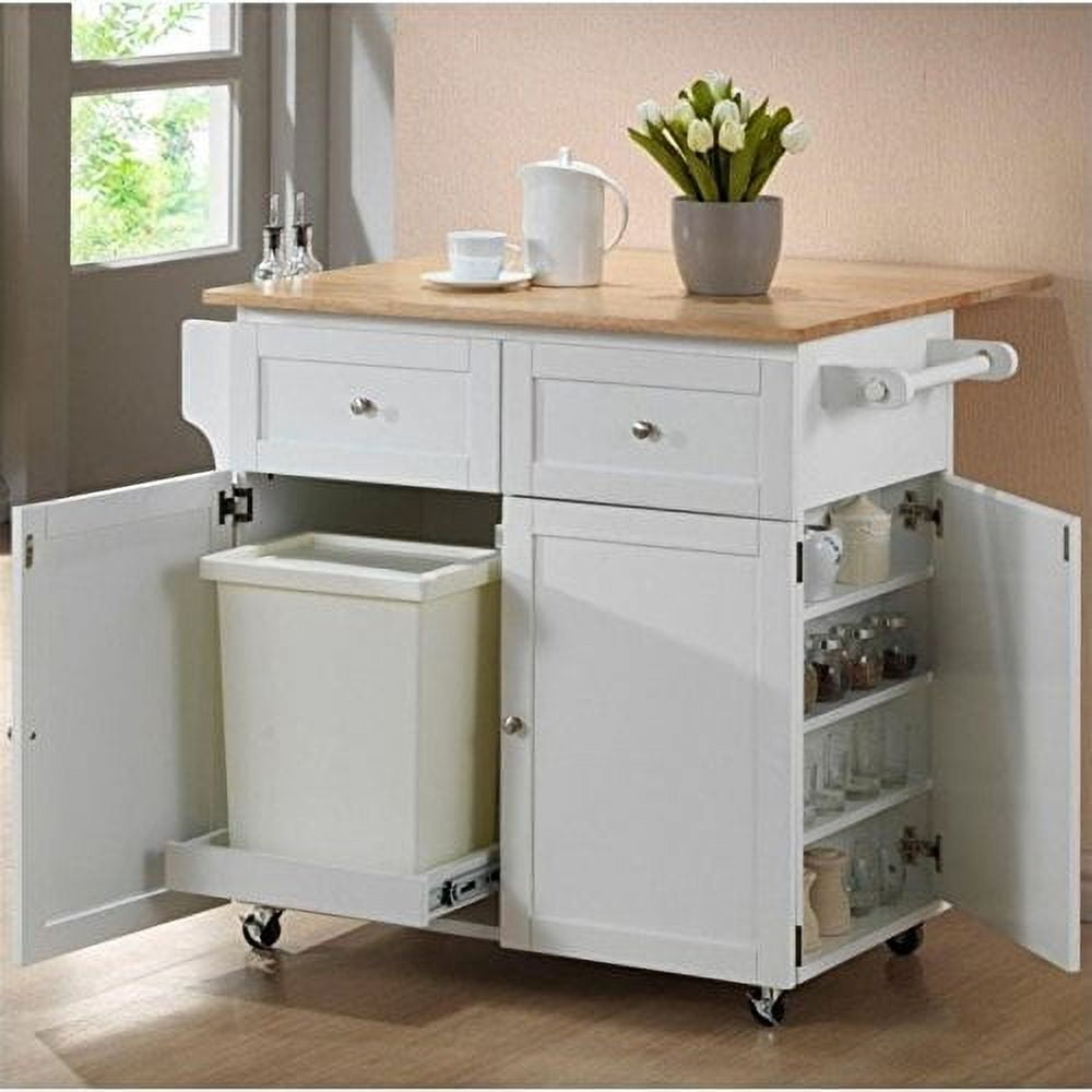 Brown and White Rectangular Drop Leaf Kitchen Cart with Butcher Block