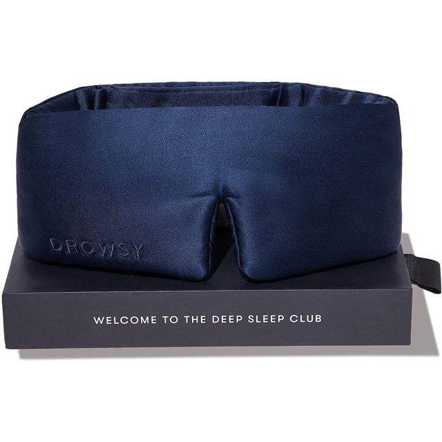 DROWSY Midnight Blue Silk Sleep Mask. FaceHugging, Padded Silk Cocoon