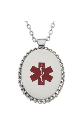 DRS Stainless Steel Medical Alert Oval Pendant Necklace