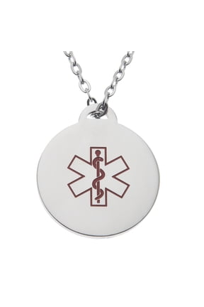 DRS Stainless Steel Medical Alert Round Pendant Necklace