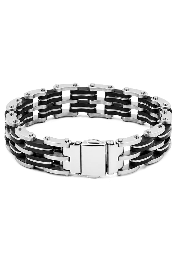 DRS Stainless Steel and Black Rubber Gray Men's Bracelet