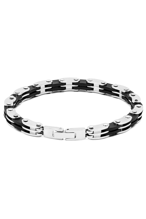 DRS Stainless Steel and Black Rubber Gray Men's Link Bracelet