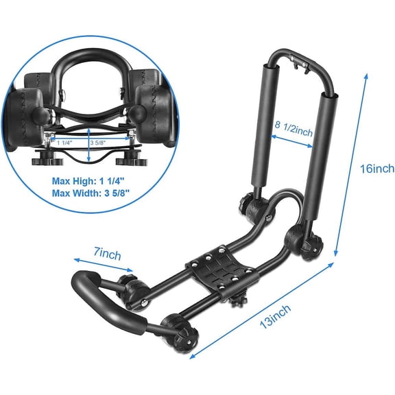 DRSPORTS Double Folding J-Bar Rack for Kayak Carrier Canoe Boat Paddle Board Surfboard Roof Top Mount on Car SUV Truck Crossbar (1Pair)