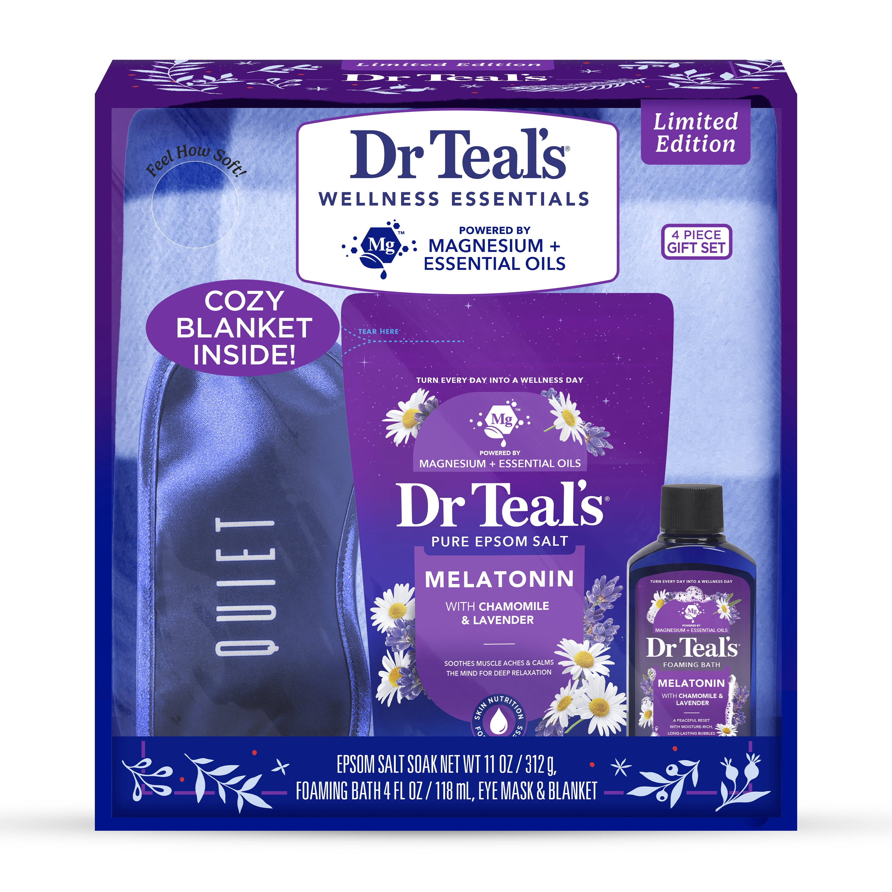 Dr Teal's Sleep Bath & Body Gift Set with Cozy Blanket, 4 Piece