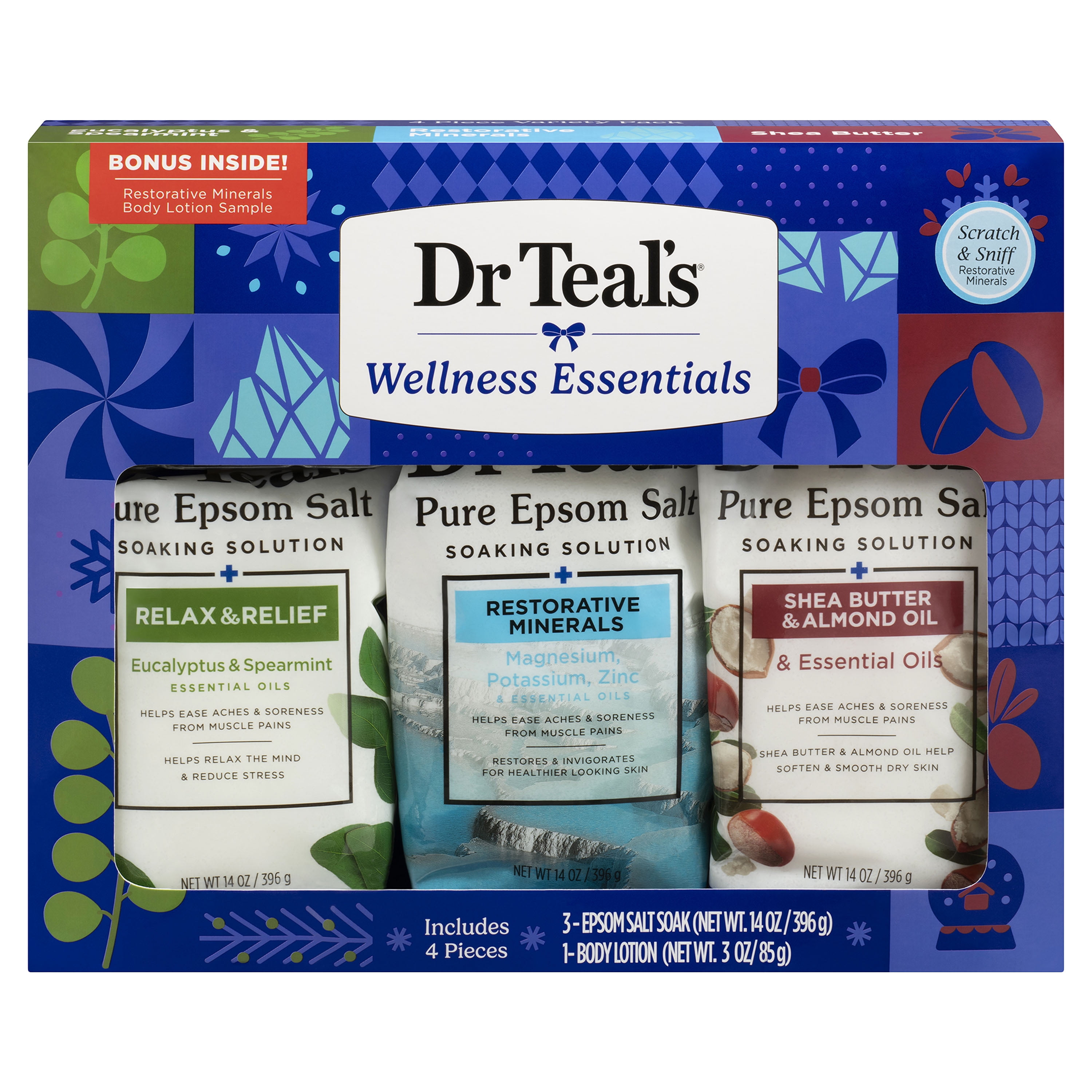 Dr Teal's Epsom Salt Wellness Sampler Gift Set, 4 Piece