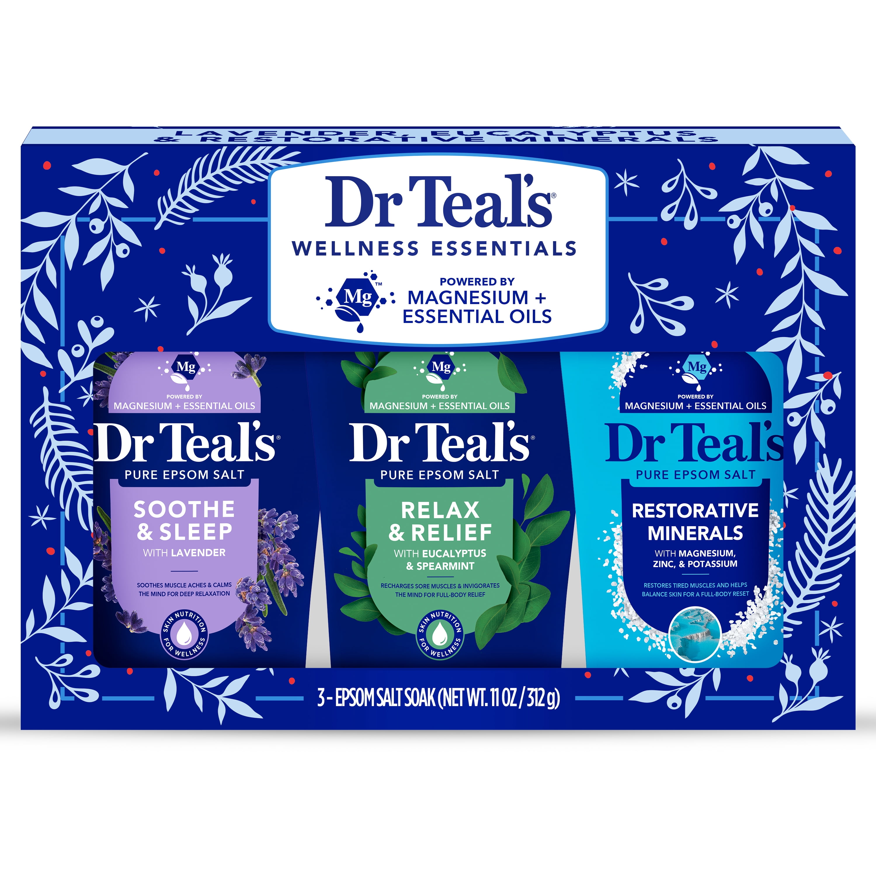 Dr Teal's Wellness Essentials Pure Epsom Salt Magnesium Soak Gift Set, 3 Piece