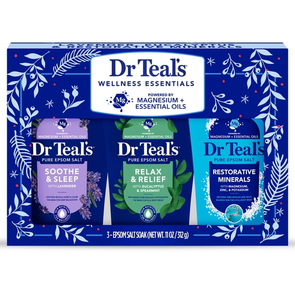Dr Teal's Wellness Essentials Pure Epsom Salt Magnesium Soak Gift Set, 3 Piece