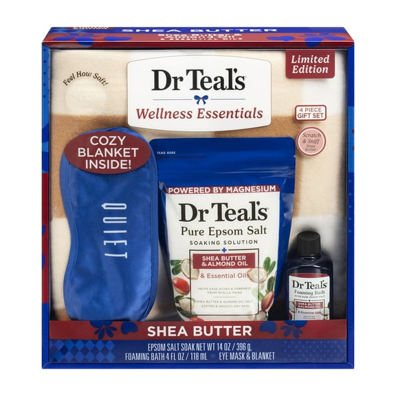 Dr Teal's Shea Butter & Almond Oil Bath Gift Set with Cozy Blanket, 4 Piece