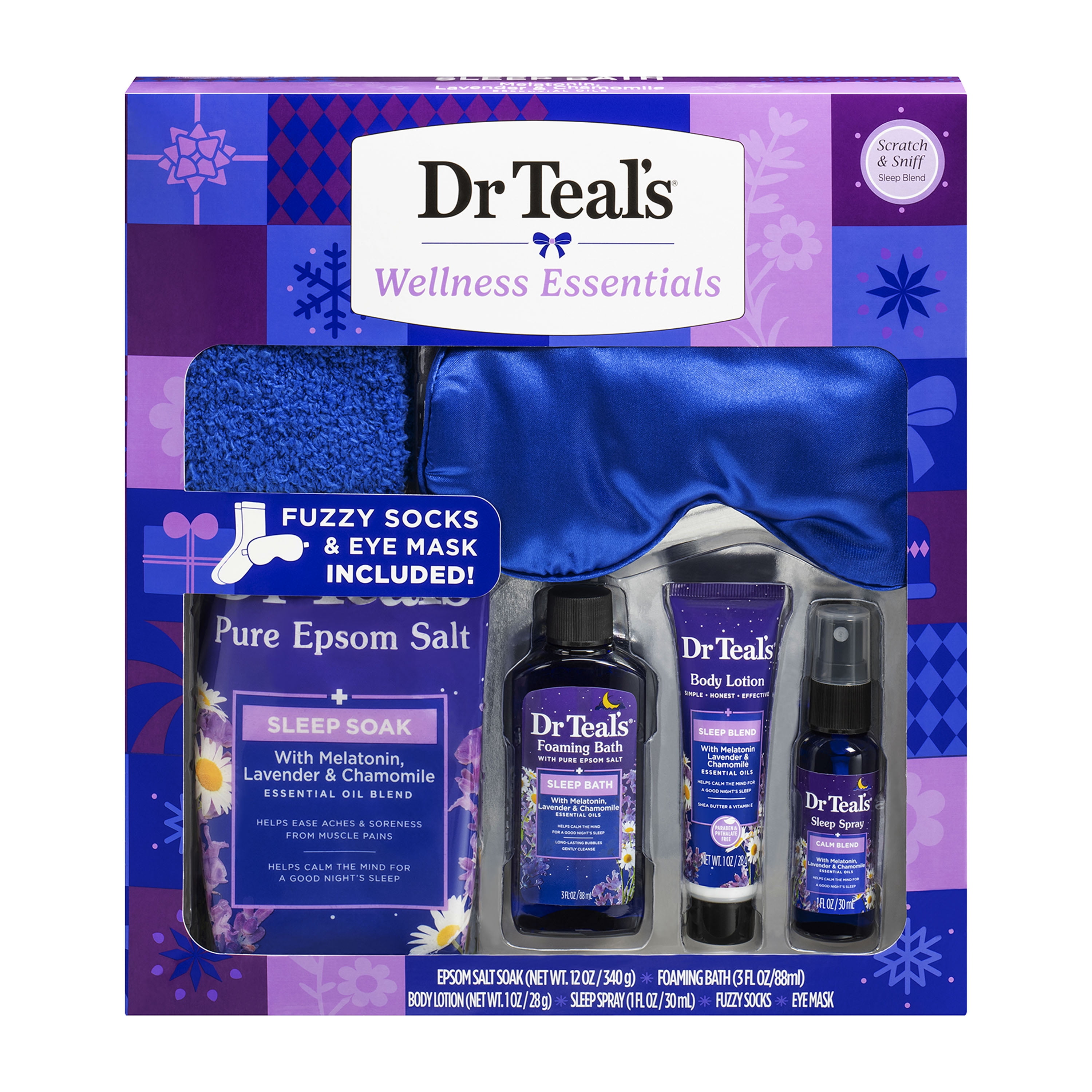Dr Teals Sleep Bath Gift Set with Eye Mask & Socks, 6 Piece