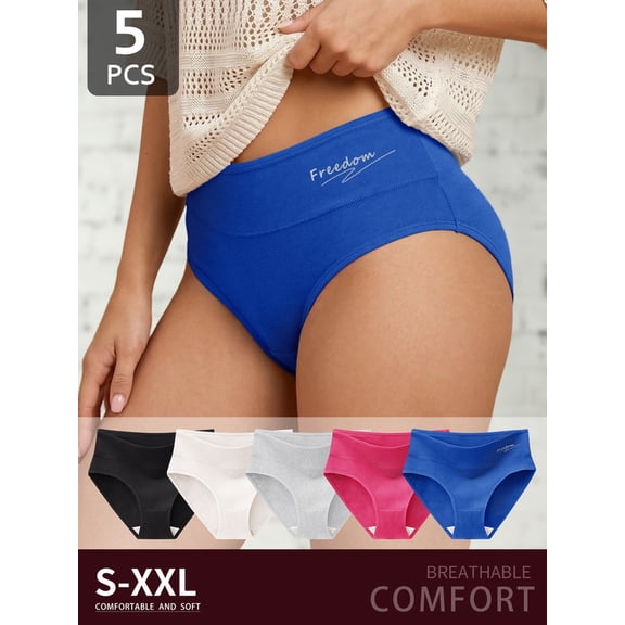 DRTTSN Women's High Waisted Cotton Panties 5 Pack, Soft Stretchy Breathable Briefs with Cotton Crotch, Everyday Underwear for Women S-XXL