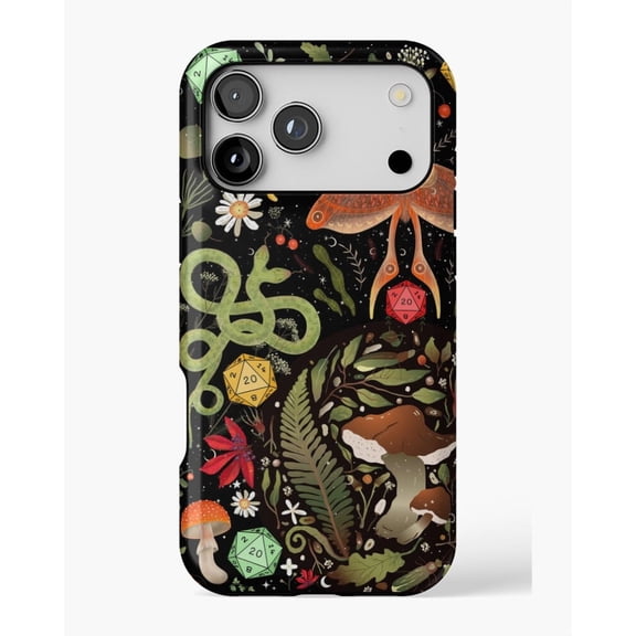 DRUID COTTAGECORE DND PATTERN: Dice, Spore Mushrooms, Moth, Snake,Butterfly, Flowers H640 Premium Durable Case for iPhone 17 16 15 14 13 12 11 Pro Max – Unisex Style