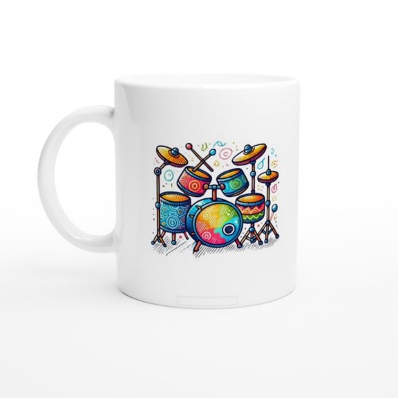 DRUM SKETCH MUG - oz Ceramic Mug, Present music enthusiast, birthday gift, band practice.
