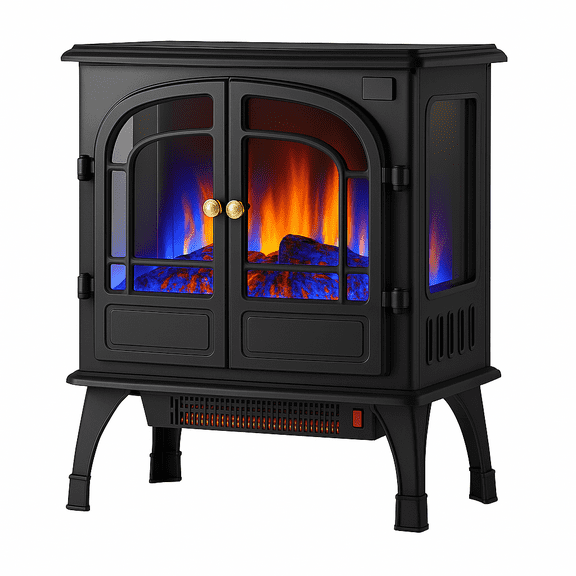 DRUOIX Freestanding Electric Fireplace, 26" Dual Door Indoor Fireplace Heater with 3D Flame Effect, Energy Saving Space Heater with 12H Timer & Remote for Living Room, Bedroom