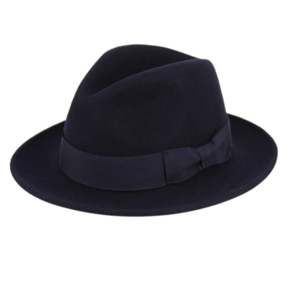 DRY77 Mens Godfather Milano Wool Felt Fedora Grosgrain Band Center Winter Hat
