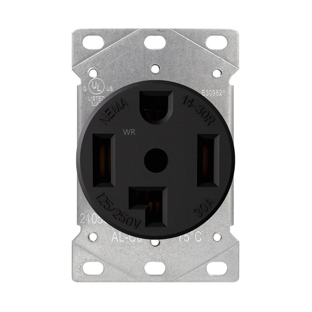 Hyper Tough Flush Mount Dryer Outlet 30A 125-250V 4-Wire NEMA 14-30R UL Listed