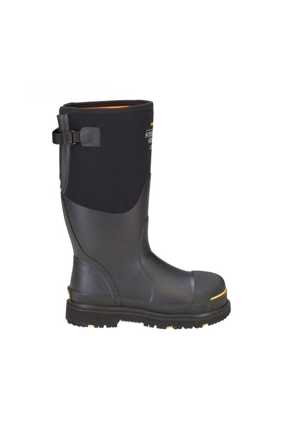 WORK Mens Steel Toe Waterproof Boot Black Yellow Adjustable Gusset One Size