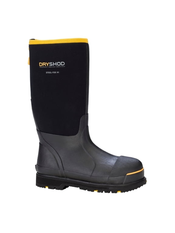 WORK Mens Steel Toe Waterproof Work Boot Black Yellow STT-UH-BK Size One