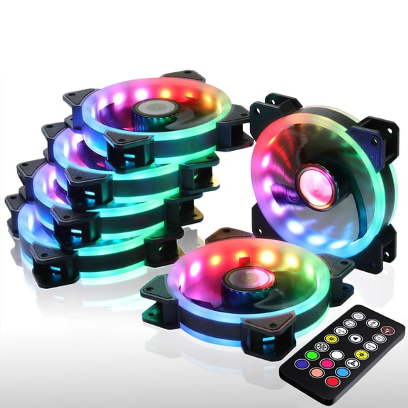 DS 6Pack 120MM RGB PC Cooling Fans, LED Case Fans with Remote Con ol for Computer, PC Case CPU Coolers, Radiators System (8th GEN Hub Box, A Series)