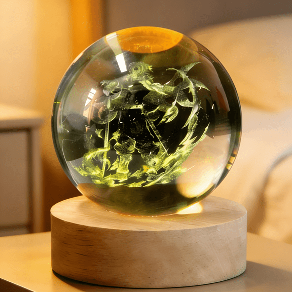 DS Anime Crystal Night Light - KnY Crystal Ball 6 Color Changing Wood Base Lamp, 3.15“ for Gift, Room & Bedside Decor