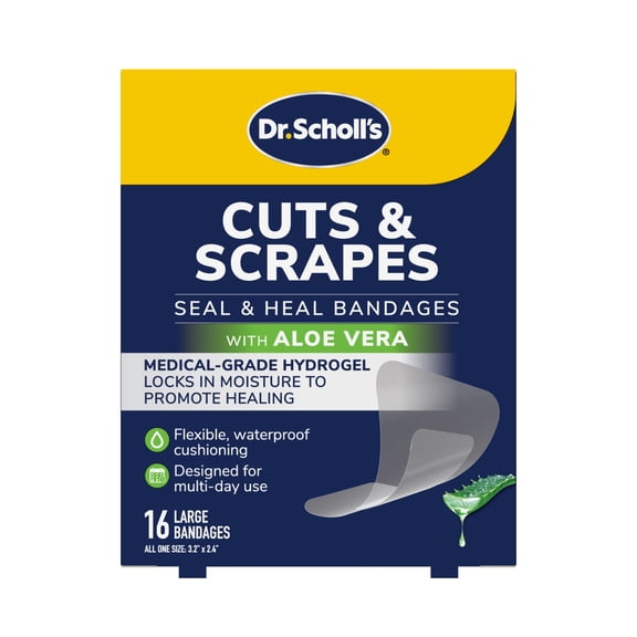 Dr. Scholls Cuts & Scrapes Flexible Adhesive Waterproof Large Seal & Heal Bandages, 16 Count
