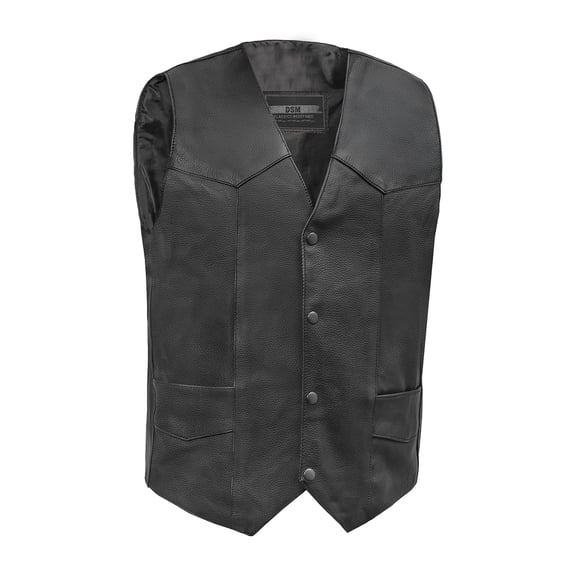 DS Daniel Smart Biker Vest, Adjustable, Black Cowhide Motorcycle Jacket for Men