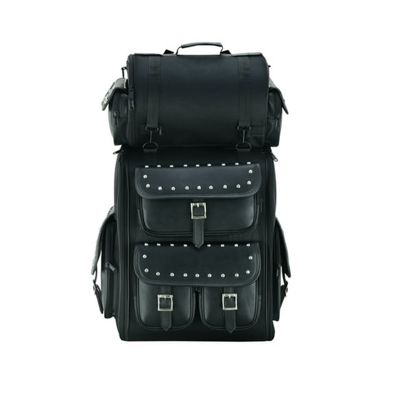 DS Daniel Smart Leather Motorcycle Bags with Top Roll and Multiple Pockets, 2 Piece