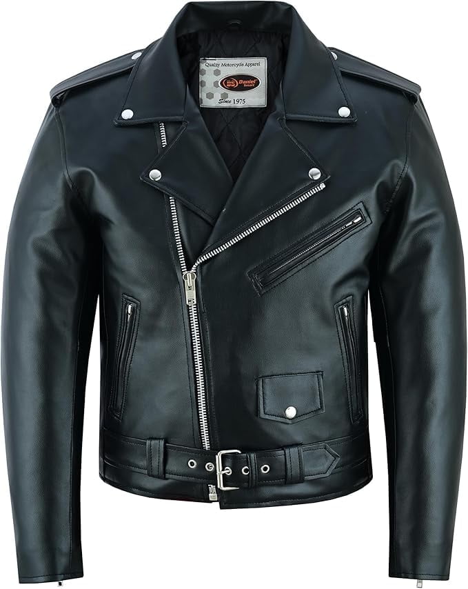 Daniel Smart Men Motorcycle Faux Leather Jacket - Black Economy Zip Up Moto Biker Jacket with Plain Side and Multiple Pockets