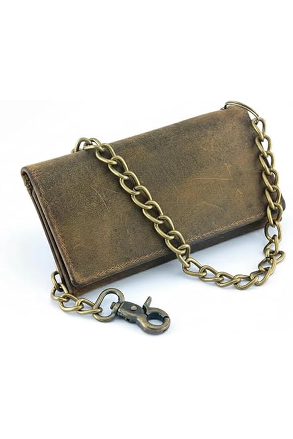 DS Daniel Smart Motorcycle Wallet with Chain for Men - Long Tri-Fold Genuine Leather Wallet with Credit Card Slits and Cash Pockets