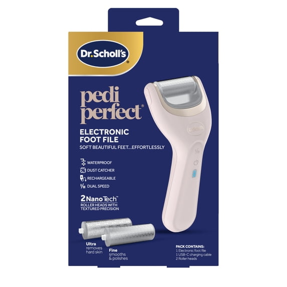 Dr. Scholl's Pedi Perfect Electric Foot Callus Remover, Waterproof, Rechargeable with x2 Roller Heads