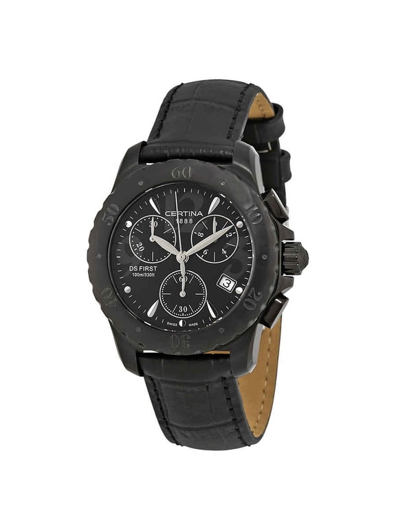 DS First Black Dial Ladies Chronograph Leather Watch C538.7084.46.61