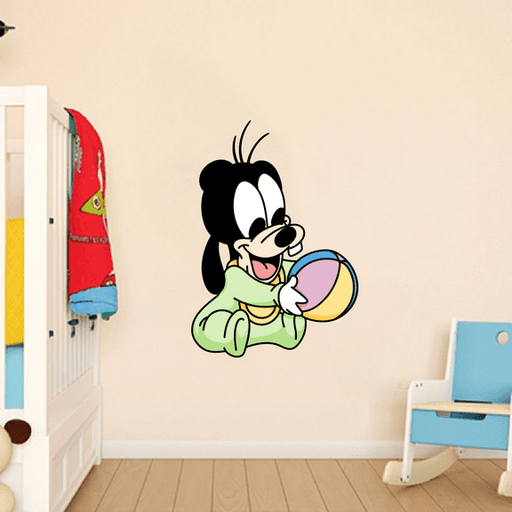DS Inspirational Decals Baby Goofy Playing With A Colored Ball Wall Decal | 20" x 25" Vinyl Kids Nursery Bedroom Adhesive Walt Disney Cartoon Character Decor Removable Home Art Decoration Sticker