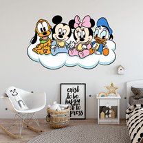 DS Inspirational Decals Baby Mickey Minnie Donald And Pluto Vinyl Wall Art Decal - 13" x 20" Removable Kids Bedroom Nursery Walt StickerDecal Cartoon Characters Home Adhesive Decoration Sticker