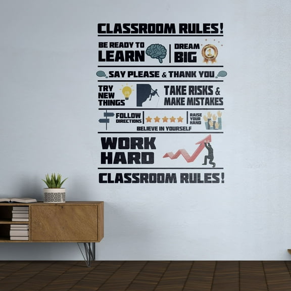 DS Inspirational Decals Creat Your Classroom Rules Wall Art Decal - 20" x 26" Vinyl Home Kids Bedroom School Themed Quotes How To Reach Your Academic Goals Decor Design Removable Sticker Decoration