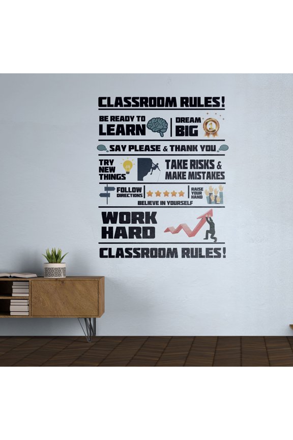 DS Inspirational Decals Creat Your Classroom Rules Wall Art Decal - 20" x 26" Vinyl Home Kids Bedroom School Themed Quotes How To Reach Your Academic Goals Decor Design Removable Sticker Decoration