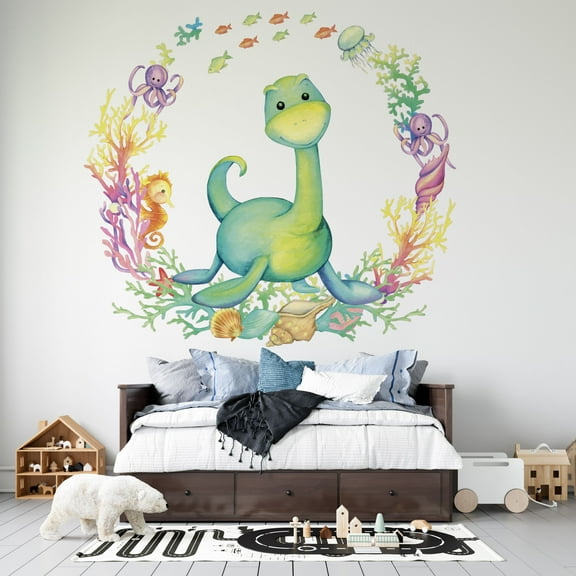 DS Inspirational Decals Home Art Decor Water Dinosaur Wall Decal | 18" x 20" Vinyl Watercolor Art Marine Ocean Animals Adhesive Design Removable Kids Nursery Bedroom Sticker Sea Animals Decoration