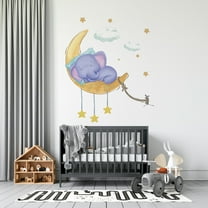 DS Inspirational Decals Watercolor Art Baby Elephant Sleeping On The Moon Vinyl Wall Decal | 20" x 24" Home Art Clouds Stars Night Sky Decor Design Nursery Kids Bedroom Adhesive Decoration Sticker