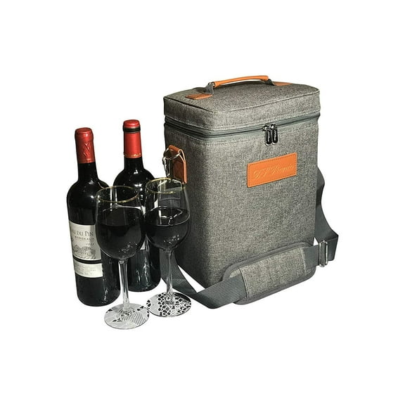 DS Picnic Insulated Wine Tote Bag Wine Bottle Carrier 4 Bottle Capacity Cooler Bag for outdoor Camping Great Wine Lover Gift with Handle and Adjustable Shoulder Strap