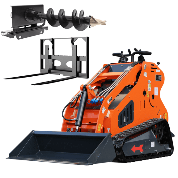 DS-SS50, 23 HP Compact Double Cooling Mini Skid Steer Loader, With Pallet Fork and Auger Compact Skid Steer Loader for Farm, Tight Space and Farm, US Inventory