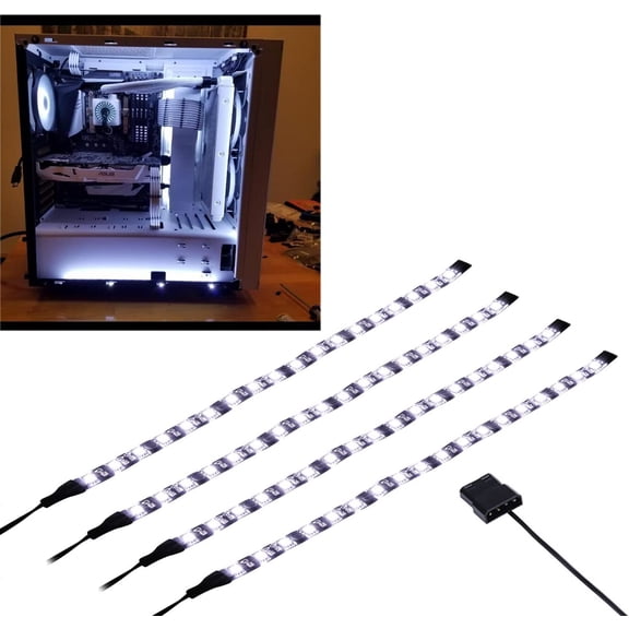 DS White Computer LED Strip - Magnetic PC Case Lighting Kit for Mid & Full Tower Use (4Pack, S Series)