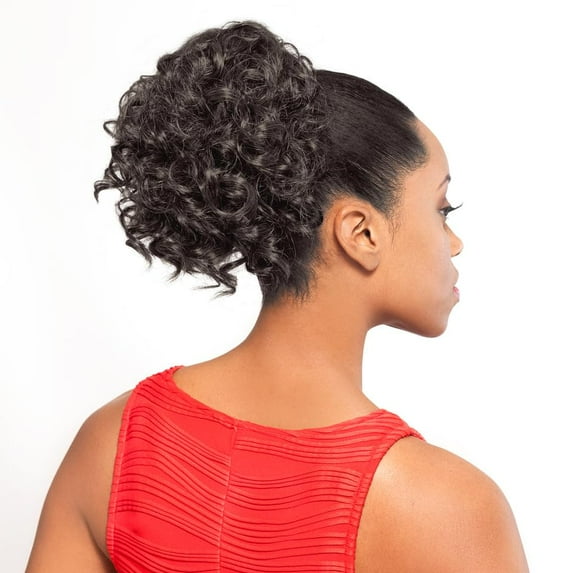DS006 Curly Ponytail Color 4 Med Dark Brown - Foxy Silver Wigs 8-9" Length Drawstring Medium Size Curls Hairpiece Extension Synthetic Black Grey Full Bun Womens Bundle MaxWigs Hairloss Booklet
