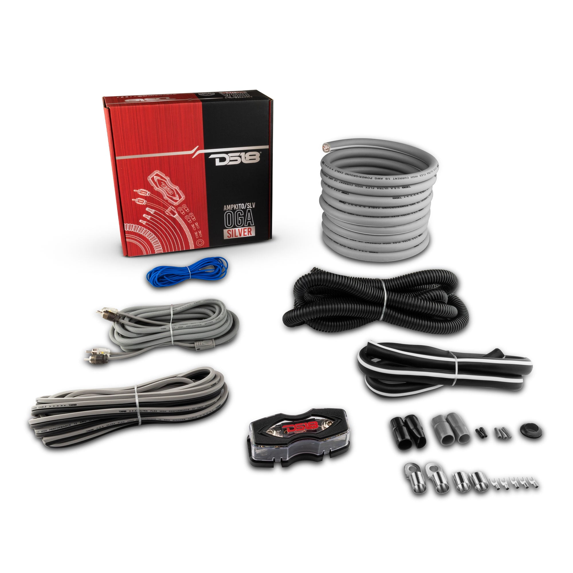 DS18 0 Gauge Complete Amplifier Wiring Kit w/ANL Fuse Holder & (1) MANL 250A SLV
