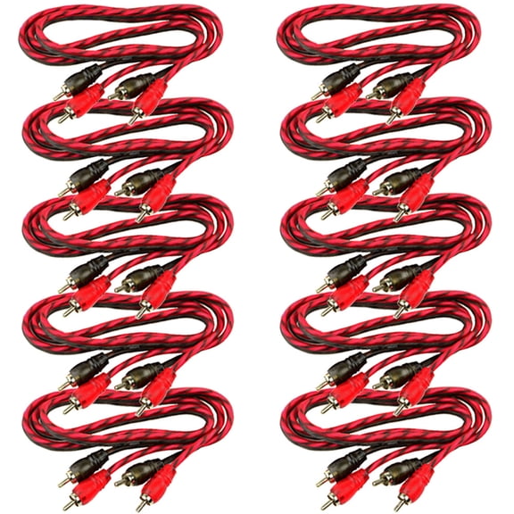 DS18 10 Pack 3 Ft 2 Channel Twisted Premium Audio Interconnect RCA Cable Pack