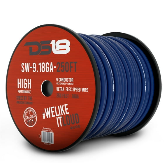 DS18 250 Ft 9 Conductor Speed Wire 18 Gauge CCA Color Coded Blue Flexible Casing