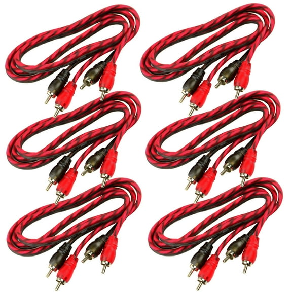 DS18 6 Pack 3 Ft 2 Channel Twisted Premium Audio Interconnect RCA Cable Pack